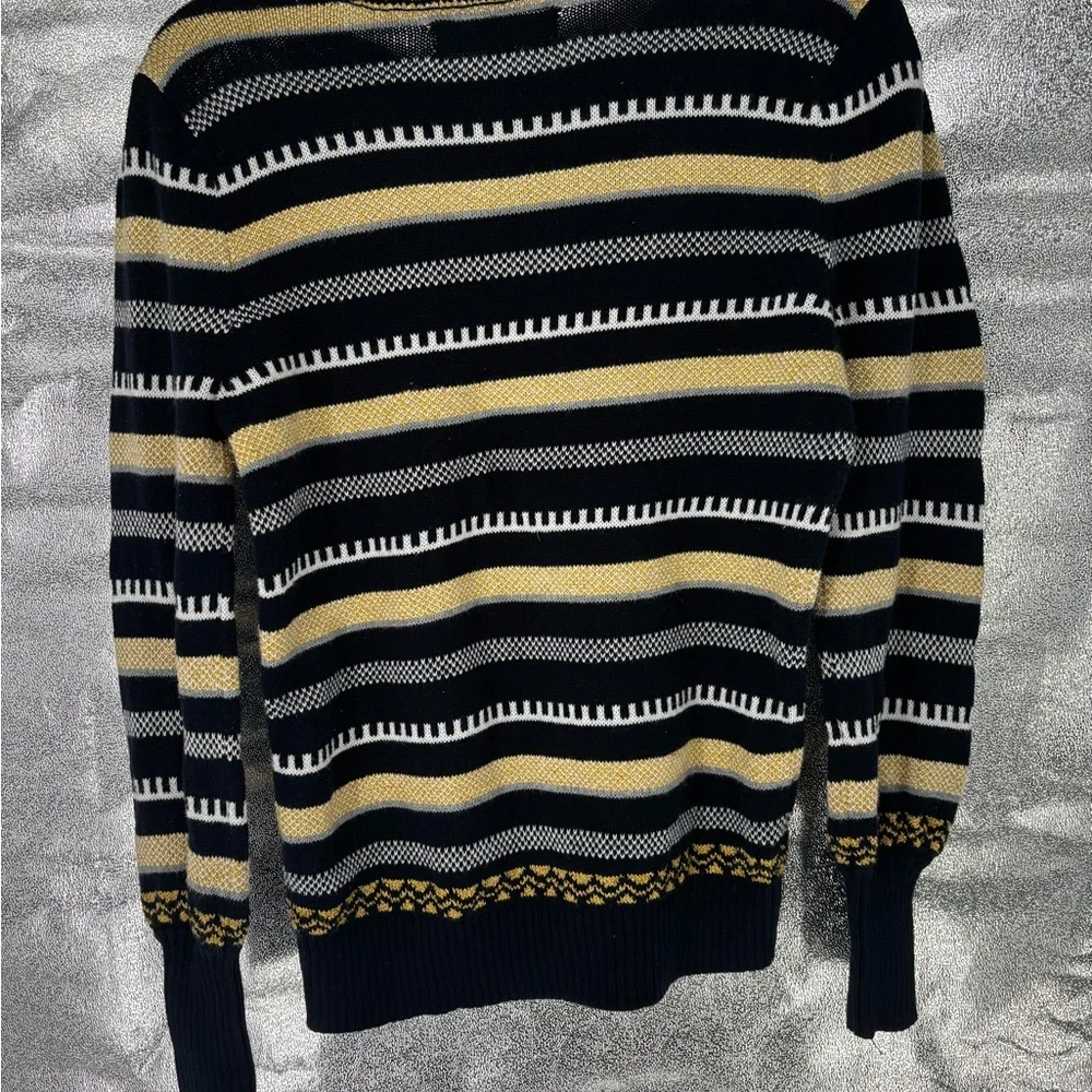 Loft Navy & Gold Striped Scallop Neck Sweater